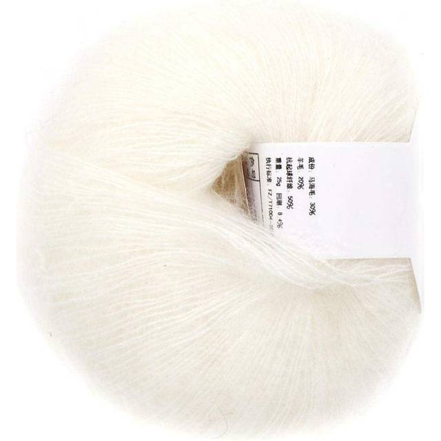 26g/Roll Soft Thin Angora Mohair Yarn Long Wool Knitting Yarn with A Crochet for Garments Scarves Sweater Shawl Hats and Craft Projects(warm white)