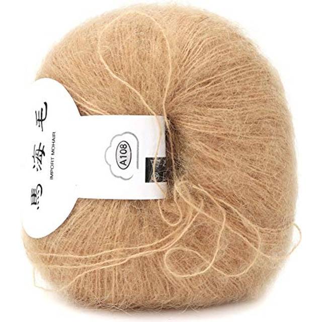 Popular Soft Mohair Knitting Angora Wool Yarn for DIY Knitting (with a Crochet)(Khaki)