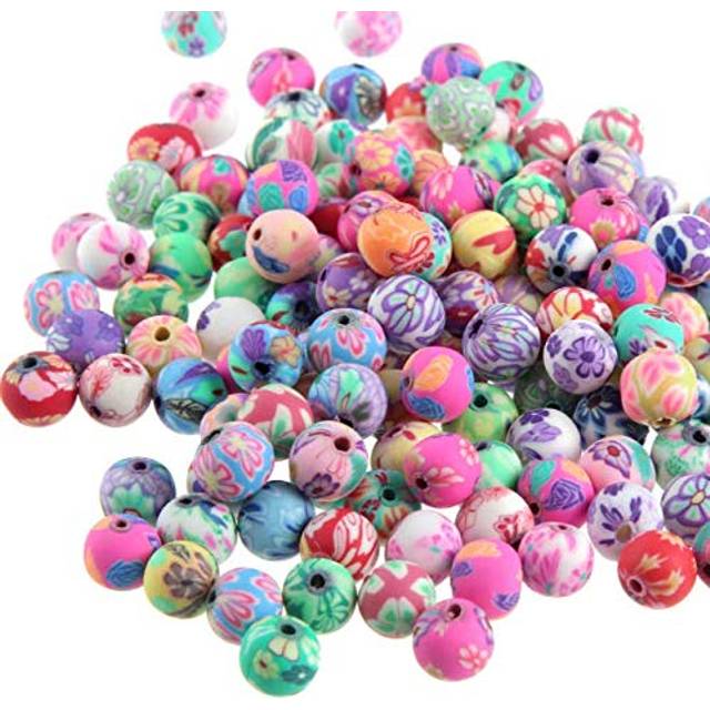 DNHCLL 100PCS 8MM Round Polymer Clay Beads Assorted Assorted Handmade
