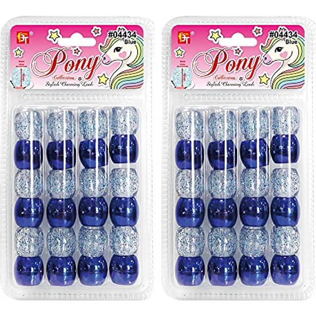 48 Pcs Beads Jewelry Making Kit DIY Hair Braiding Bracelet Ornaments Metallic & Galactic Jumbo Round Pony for (Blue)