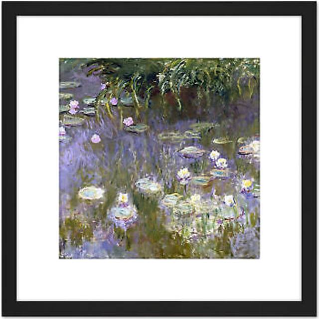Claude Monet Water Lilies Painting 8X8 Inch Square Wooden Framed Wall Art Print Picture with Mount - Black - One Size