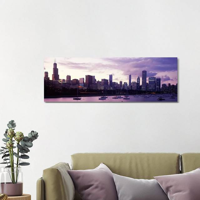 Buildings at the Waterfront, Lake Michigan, Chicago, Illinois, USA #3 - Wrapped Canvas Panoramic Graphic Art (40.64cm H x 121.92cm W x 3.81cm D)