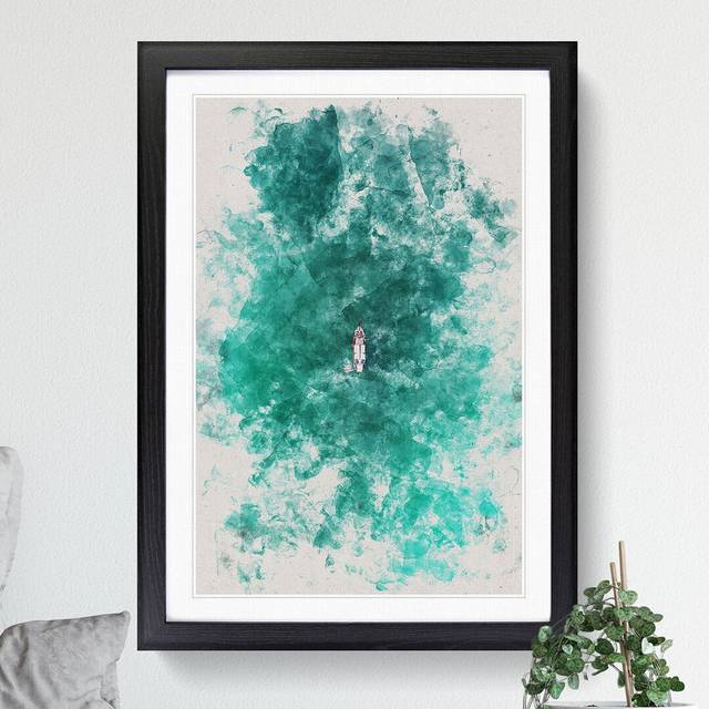 Boat in the Phi Phi Islands in Thailand Watercolour - Picture Frame Graphic Art - Black (65cm H x 48cm W x 2cm D)