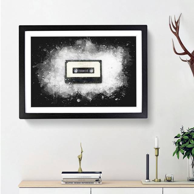 Retro Style Cassette Tape - Picture Frame Graphic Art - Black Framed (24cm H x 33cm W x 2cm D)