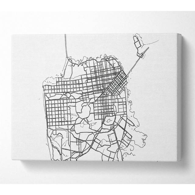 Map Of The City 2 Canvas Watercolour - Black;White;Multicolour (50.8cm H x 81.3cm W x 10cm D)