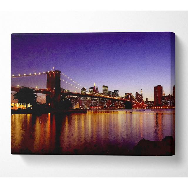 New York City Reflections Of Brooklyn Bridge - Wrapped Canvas Art Prints - Multicolour (35.6cm H x 50.8cm W x 10cm D)