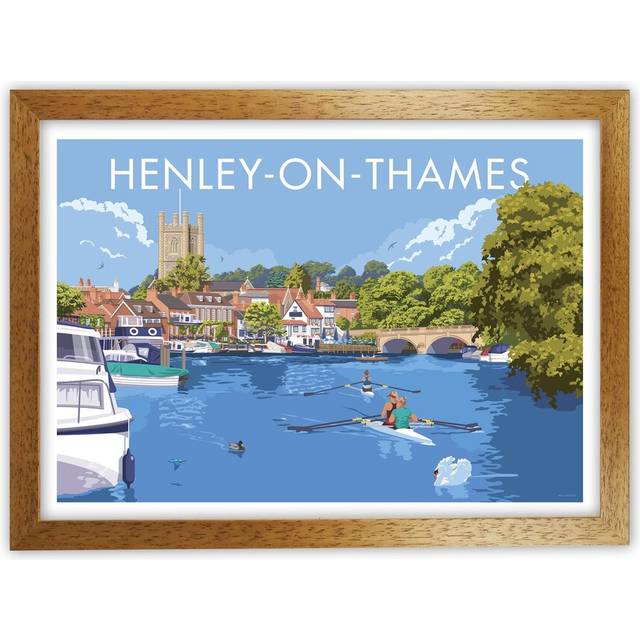 Henley On Thames Travel Art Print By Stephen Millership A1 / Canvas - Brown Framed Paper (46cm H x 63cm W x 3cm D)