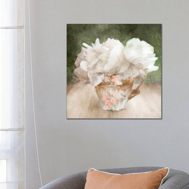 White Ruffle Flowers in a China Teacup by Katrina Jones - Wrapped Canvas Painting (66.04cm H x 66.04cm W x 3.81cm D)