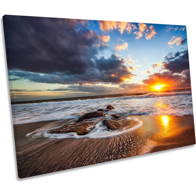 Sunrise Beach Sunset Orange Picture Canvas Wall Art Print (30.5cm H x 45.7cm W x 2cm D)