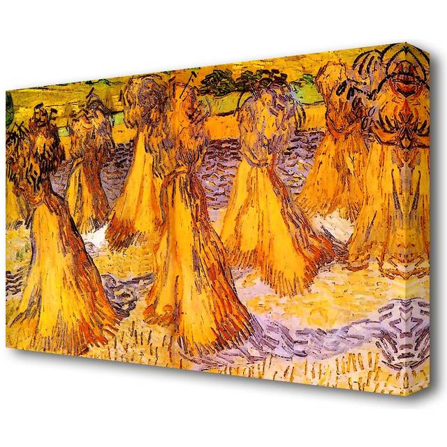 'Field with Stacks of Wheat' by Vincent Van Gogh Oil Painting Print on Wrapped Canvas (35.6 cm H x 50.8 cm W)