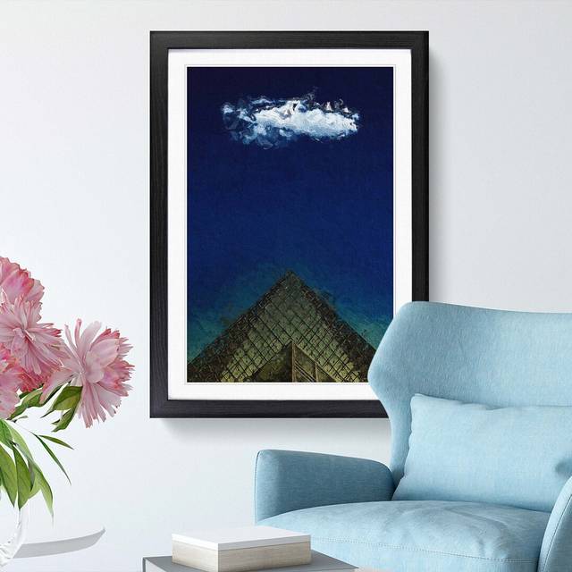 The Louvre Museum in Paris France - Picture Frame Painting Print - Black Framed (48cm H x 36cm W x 2cm D)