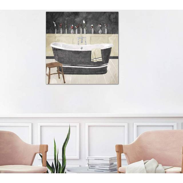 Bathroom Florals Dark by Mlli Villa - Wrapped Canvas Graphic Art Print (66.04 cm H x 66.04 cm W x 1.91 cm D)