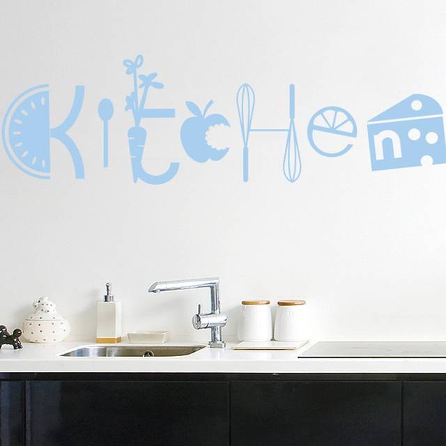 Assorted Kitchen Sign Wall Sticker - Light Blue (Medium)