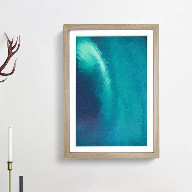 View if the Northern Lights in Abstract - Picture Frame Painting Print - Oak Framed (27cm H x 36cm W x 2cm D)