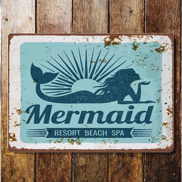 Kaily Mermaid Resort Beach Spa Metal Wall Sign Plaque (40cm H x 60cm W)