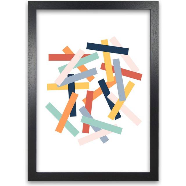 Colourful Scandinavian Lines Original - Graphic Art Print on Paper - Black Frame (84cm H x 59cm W x 3cm D)