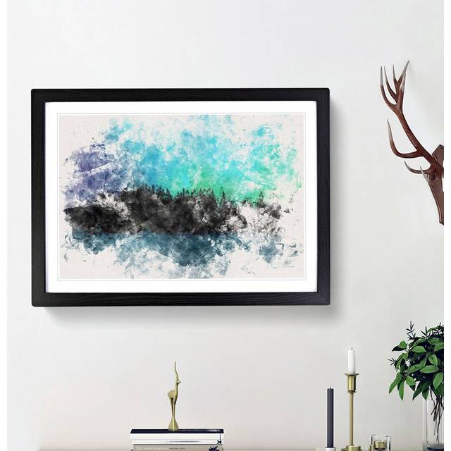 The Northern Lights in Iceland - Picture Frame Painting Print - Black Framed (45cm H x 63cm W x 2cm D)