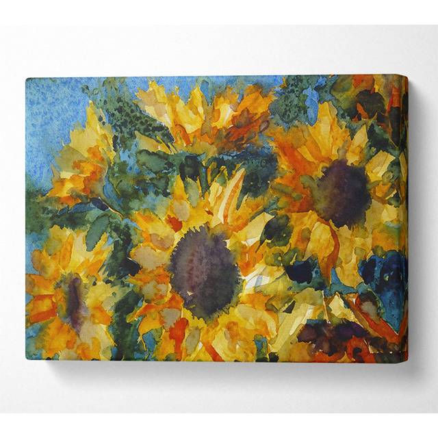 Sunflower Still Life Canvas Watercolour - Green;Yellow (81cm H x 121.9cm W x 10cm D)
