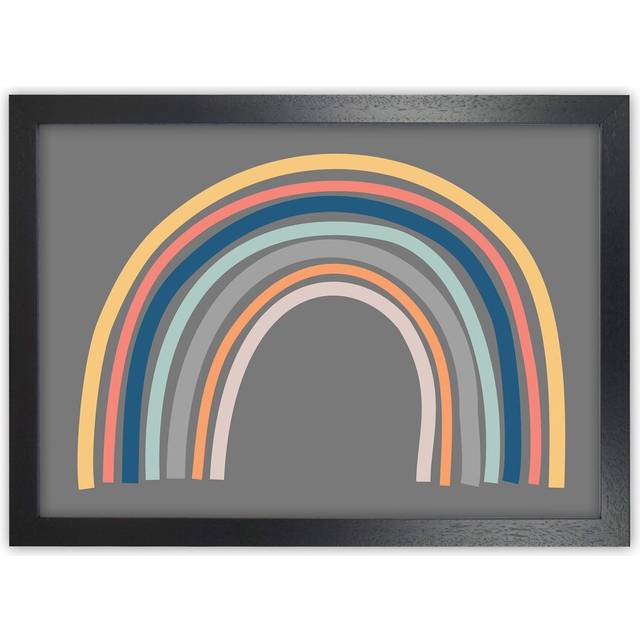 Rainbow on Grey Original - Graphic Art Print on Paper - Black Frame (42cm H x 59cm W x 3cm D)