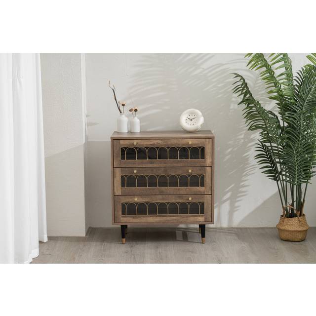 Storvik Modern Brown 3 Drawer Chest Of Drawers (78cm H X 73cm W X 40cm D)