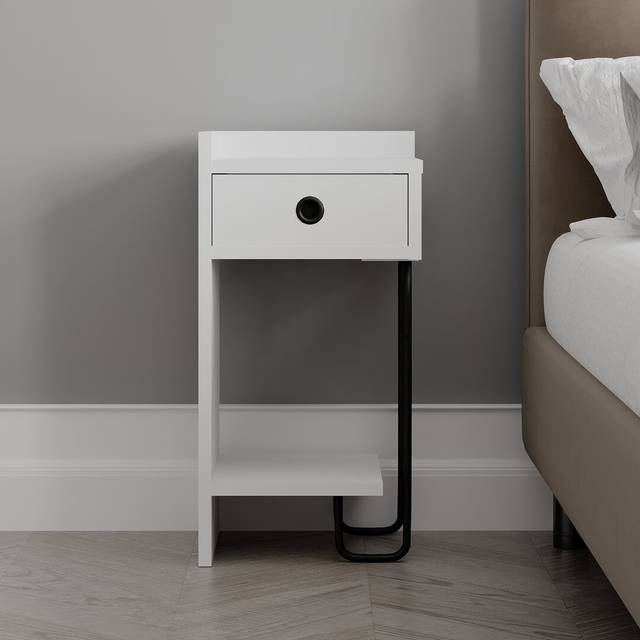 Jan Versatile Modern Bedside Table with Drawer and Open Shelf - White (60cm H X 31.5cm W X 29.5cm D)