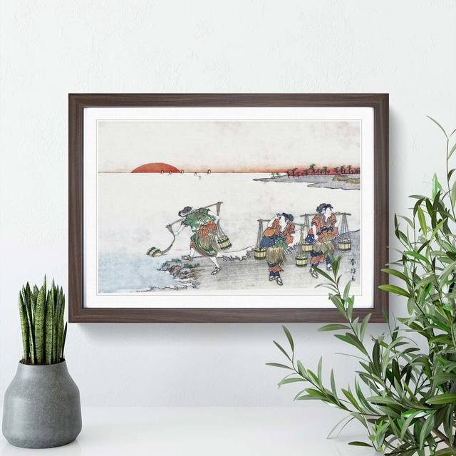 Water Carriers by Katsukawa Shunko - Picture Frame Painting Print - Walnut Framed (27cm H x 36cm W x 2cm D)