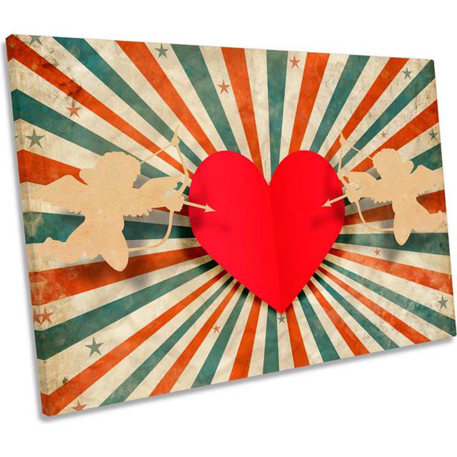 Cupid Love Heart Retro Wrapped Canvas Art Print (40.6cm H x 61cm W)