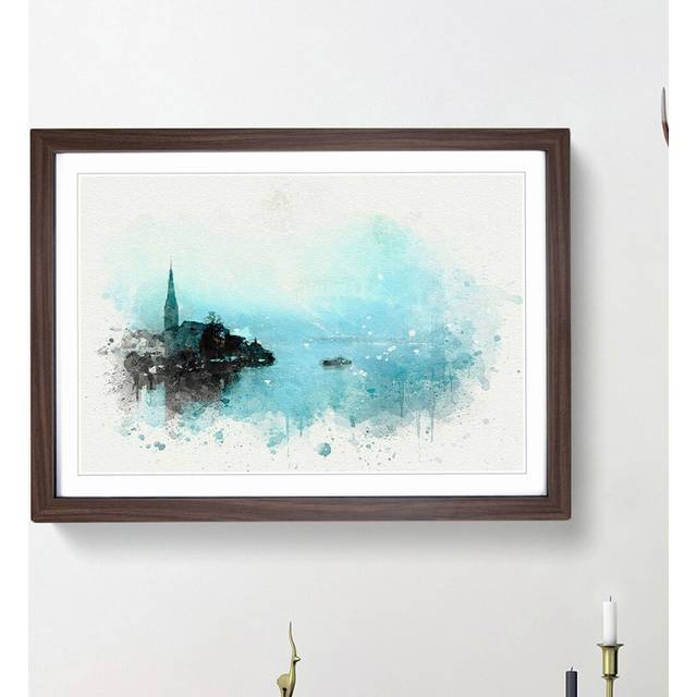 Boat in Hallstatt Austria in Abstract - Picture Frame Graphic Art Print - Walnut Framed (27cm H x 36cm W x 2cm D)