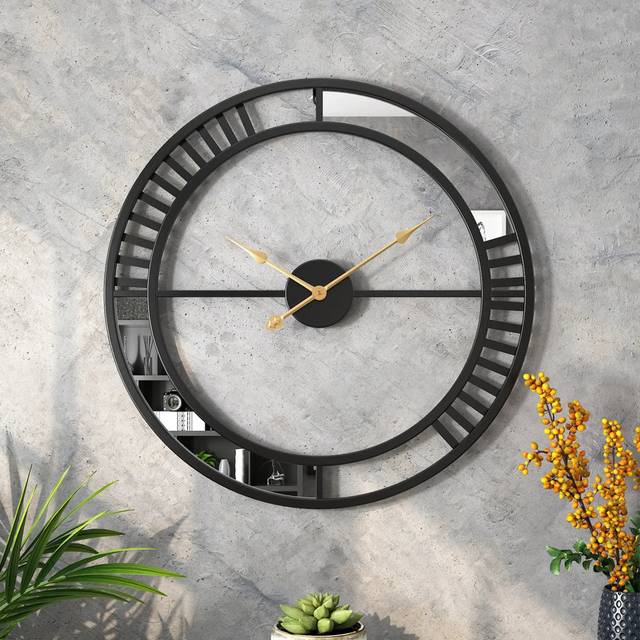 Gulbranson Skeleton Mirror Minimalist Large Non-Ticking 50cm Silent Wall Clock - Black (50cm H X 5cm D)
