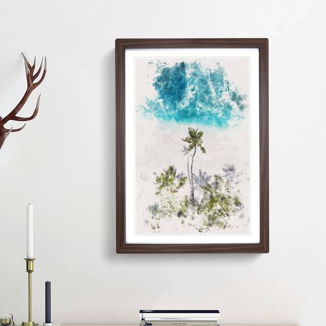Palm Tree Beach in the Maldives - Picture Frame Painting Print - Walnut Framed (63cm H x 45cm W x 2cm D)