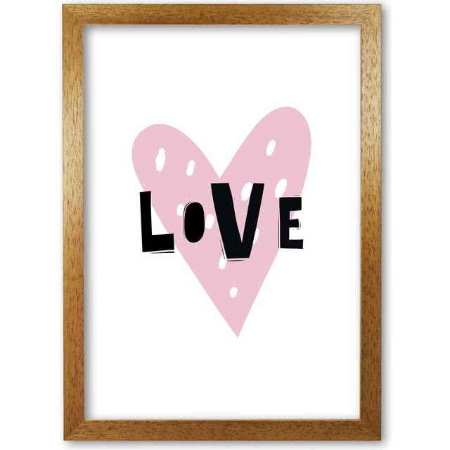 &#39;Love Heart Scandi&#39; Graphic Art Prints on Paper - Honey Oak Frame (60 cm H x 42 cm W x 5 cm D)