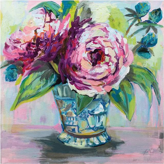 Pink Peonies I by Jeanette Vertentes - Wrapped Canvas Graphic Art (45.72 cm H x 45.72 cm W)