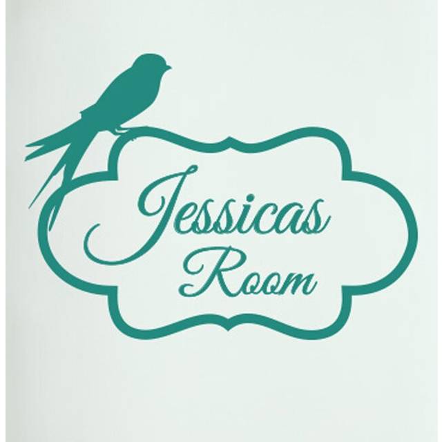 Personalized Bird Perching on Frame Door Room Wall Sticker - Aqua Green (29cm H X 40cm W)
