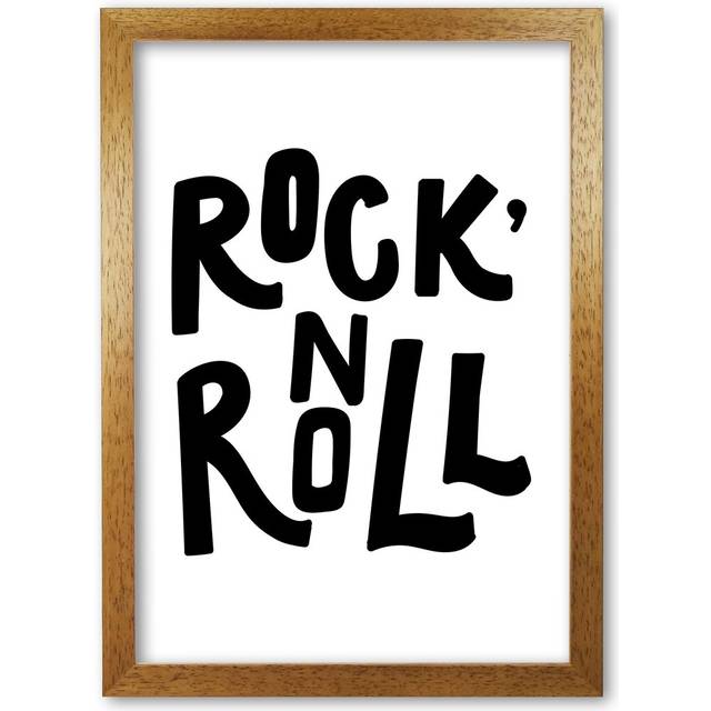 Rock 'N Roll - Typography Print on Paper - Honey Oak Frame (30 cm H x 21 cm W x 5 cm D)