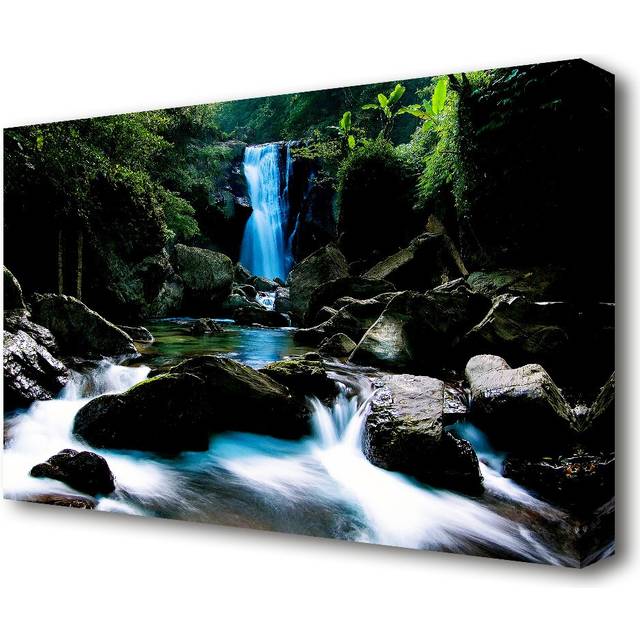 Enchanted Blue Waterfall Forest Flows Waterfall - Wrapped Canvas Photograph Print (35.6 cm H x 50.8 cm W)