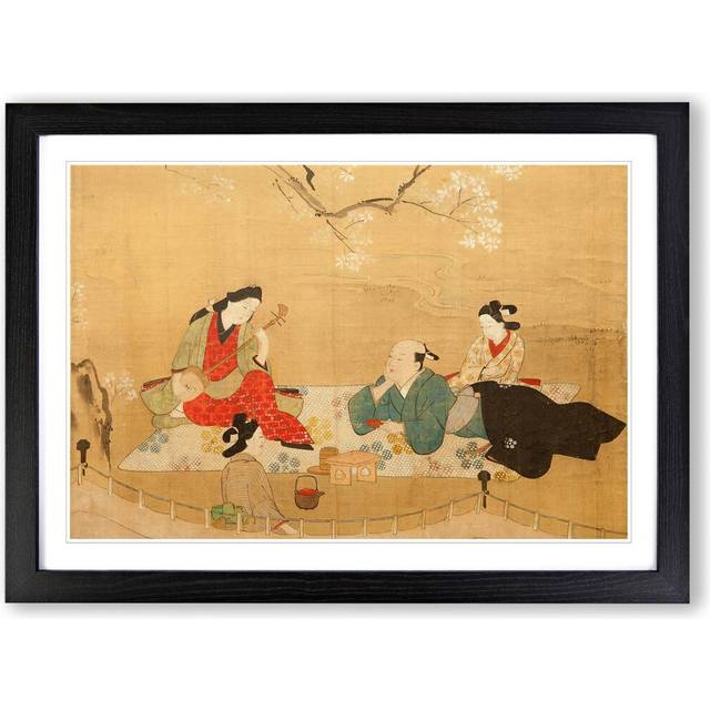 'Cherry Blossom Japanese Oriental' by Miyagawa Choshun Framed Painting Print - Black (45cm H X 62cm W)