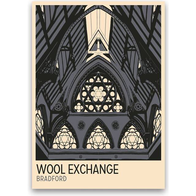 Wool Exchange, Bradford by Richard O'Neill - Graphic Art Print on Canvas - Unframed (59cm H x 42cm W x 1cm D)