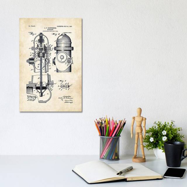 Fire Hydrant by Patent77 - Wrapped Canvas Art Prints (20.32 cm H x 30.48 cm W)