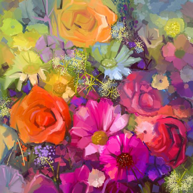 Vanduser Bouquet Of Rose, Daisy And Gerbera Flowers - Wrapped Canvas Painting (30cm H x 30cm W x 3.8cm D)
