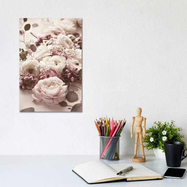 Flat Lay Flowers Dark I by Monika Strigel - Wrapped Canvas Photograph (30.48cm H x 20.32cm W x 1.91cm D)