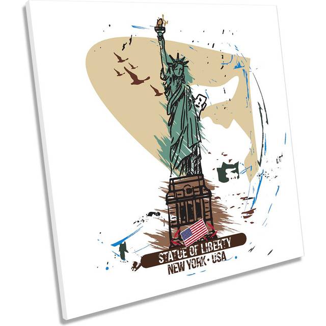Statue Of Liberty New York Picture CANVAS WALL ART Print Square White (40.6cm H x 40.6cm W x 2cm D)
