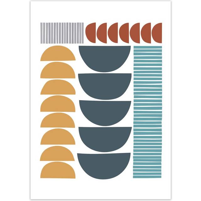 Mid Century Colourful Shapes Original - Graphic Art Print on Paper - Unframed (29.7cm H x 21cm W x 4cm D)