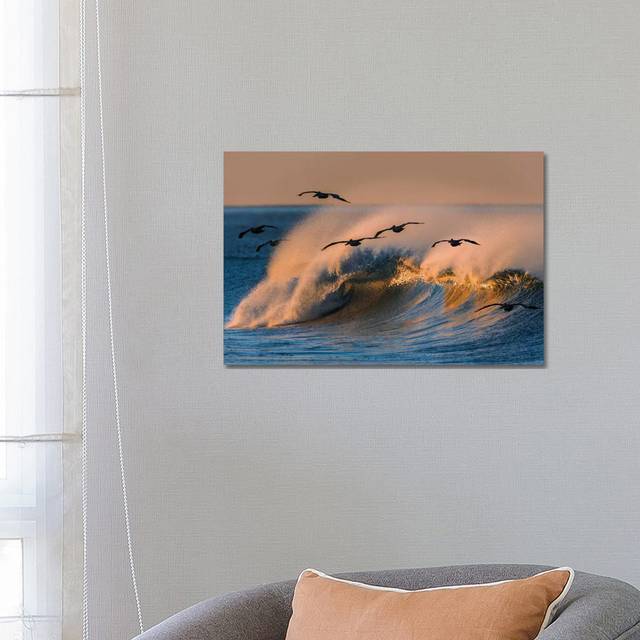 Pelican Flock and Wave by David Orias - Wrapped Canvas Photograph (66.04cm H X 45.72cm W)