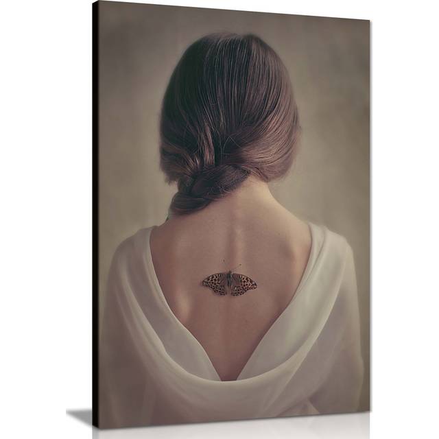 Panther Print Fine Art Prints Woman Back Butterfly Portrait Artistic Framed Canvas Prints, Pictures for Home Walls, Bedroom, Living Room and Bathroom (46cm H x 31cm W)