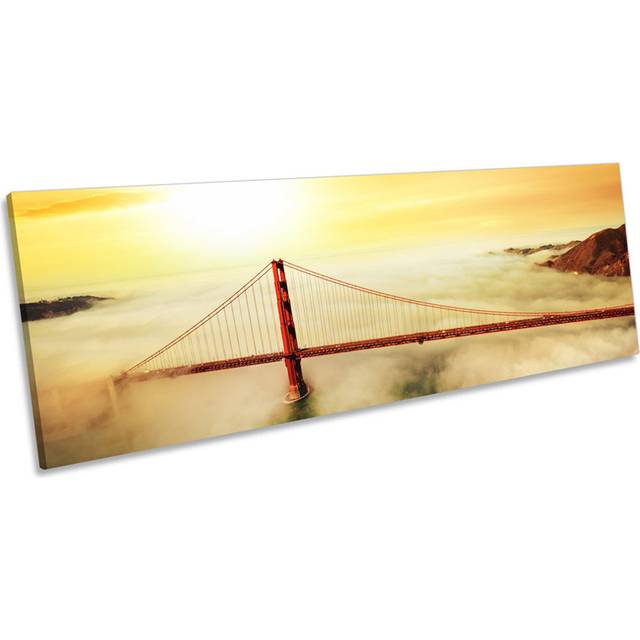 Golden Gate Bridge Sunset CANVAS WALL ART Pano Framed Print (45.72cm H x 137.16cm W x 2cm D)