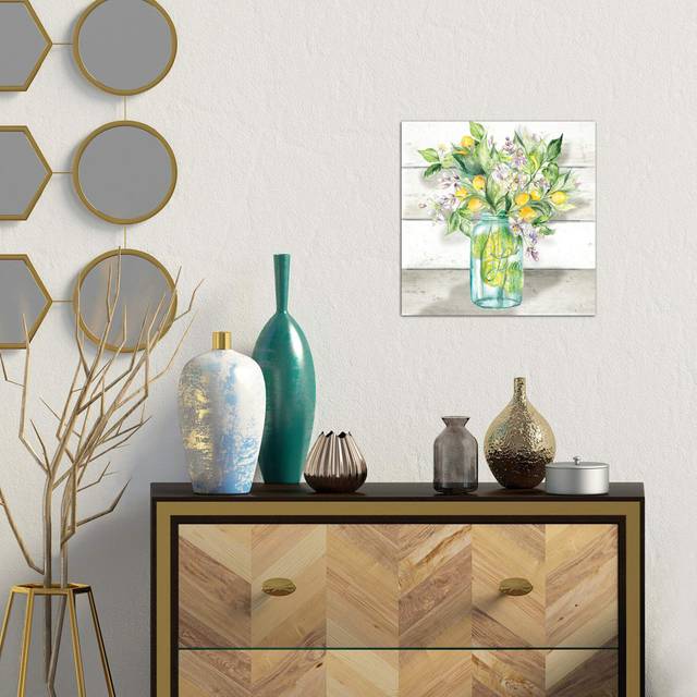 Lemons in Mason Jar on Shiplap&#39; Painting on Wrapped Canvas (45.72cm H x 45.72cm W x 3.81cm D)