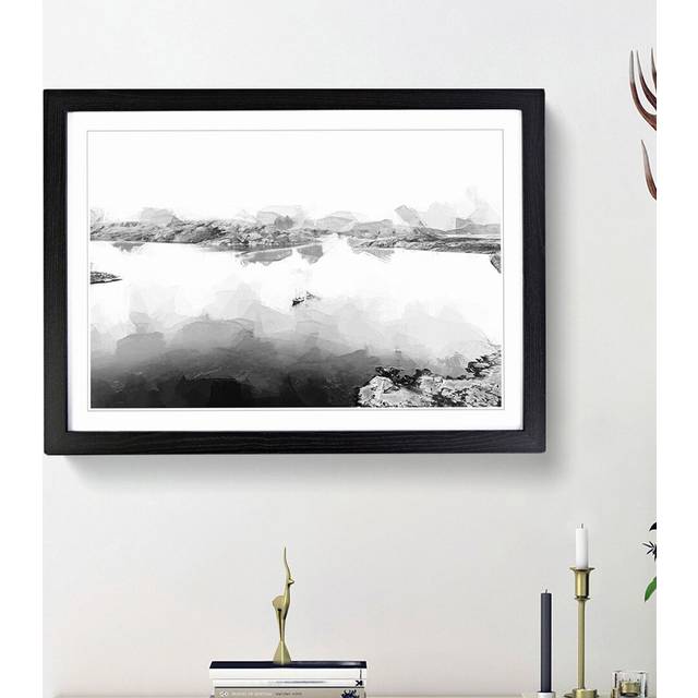Boat on the Lake in Abstract - Picture Frame Graphic Art Print - Black Framed (62cm H x 87cm W x 2cm D)