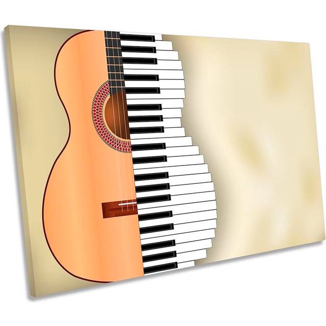 Guitar Piano Keys Music Picture CANVAS WALL ART Print - Beige (61cm H x 91.4cm W x 4cm D)