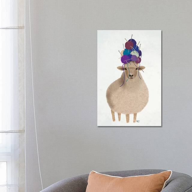 Sheep with Wool Hat, Full by Fab Funky - Wrapped Canvas Graphic Art (66.04 cm H x 45.72 cm W x 3.175 cm D)