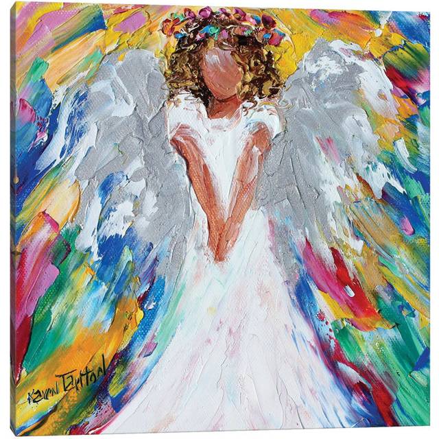 Sweet Angel with Halo of Flowers by Karen Tarlton - Wrapped Canvas Painting (45.72 cm H x 45.72 cm W x 3.175 cm D)
